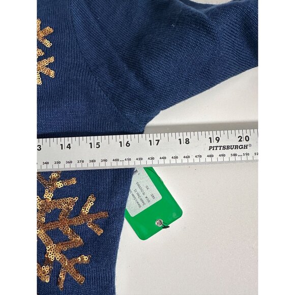Tipsy Elves Blue Mini Sweater Dress With Gold Sequin Snowflakes Size XS NWT - Picture 5 of 16